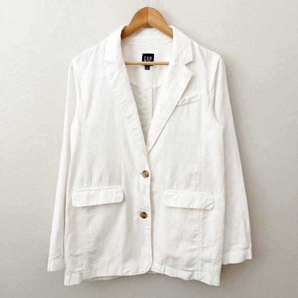 GAP | White Linen Cotton Oversized Blazer Long Coat Jacket Suit | Size Small - Picture 2 of 7